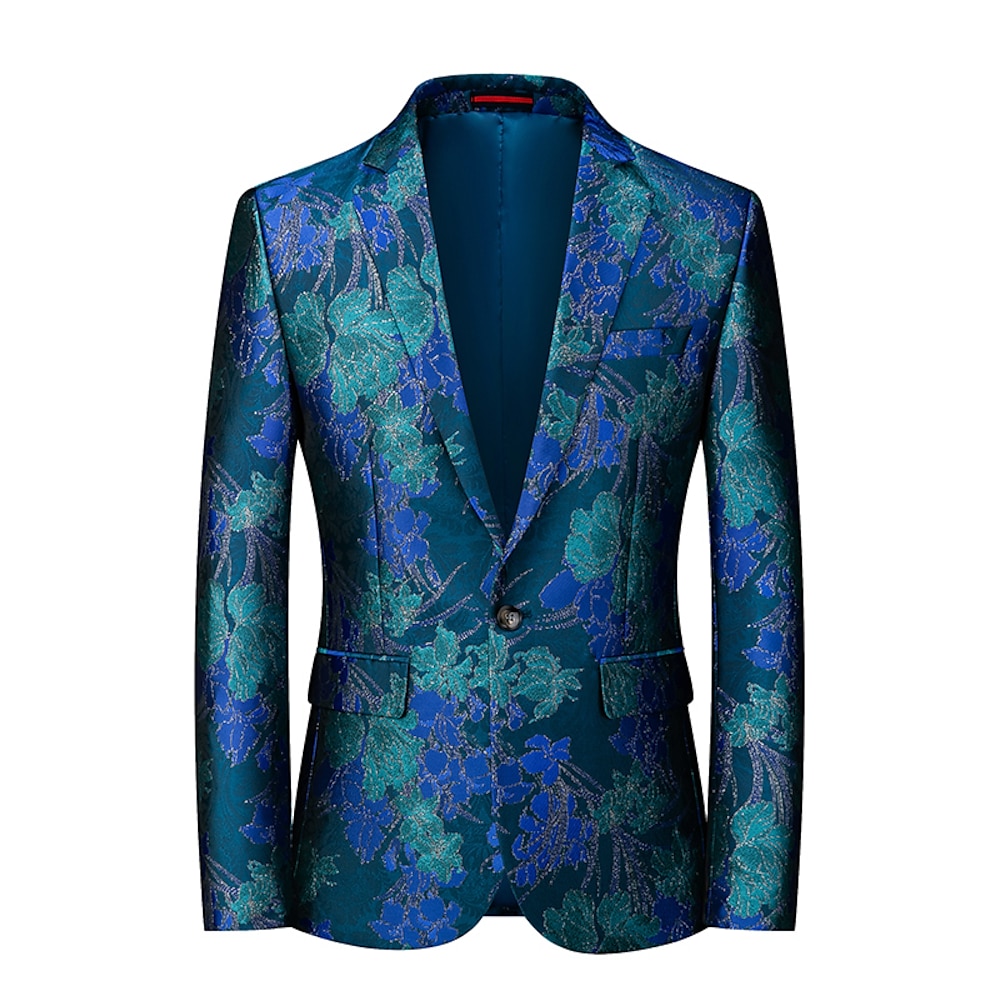 Herren Blazer Sakko Party Blumen Blau Orange Regular Fit Einreiher - 1 Knopf Lightinthebox