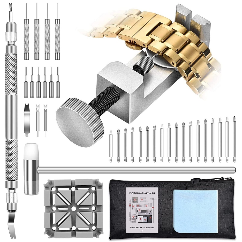 Werkzeug-Set zum Entfernen von Uhrengliedern, Werkzeug-Set für Uhrenbänder, Werkzeug-Set für Federstege für die Reparatur von Uhren und den Austausch von Uhrenbändern mit kleinem Hammer, Lightinthebox