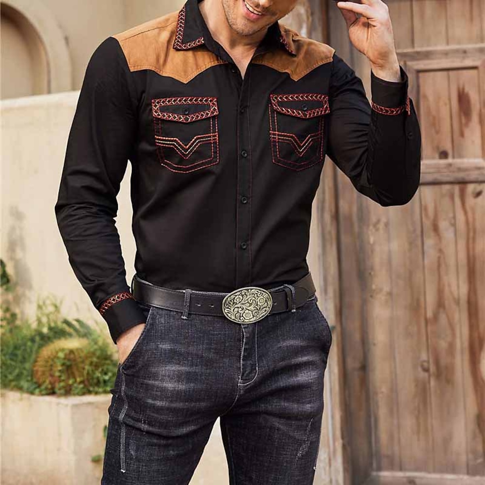 Herren Grafik-Drucke Cowboy Hemd Westernhemd Cowboy-Shirt Langarm Modisch Strassenmode Designer Outdoor Täglich Herbst Winter Umlegekragen Bedruckt Schwarz Rote Blau Khaki Lightinthebox