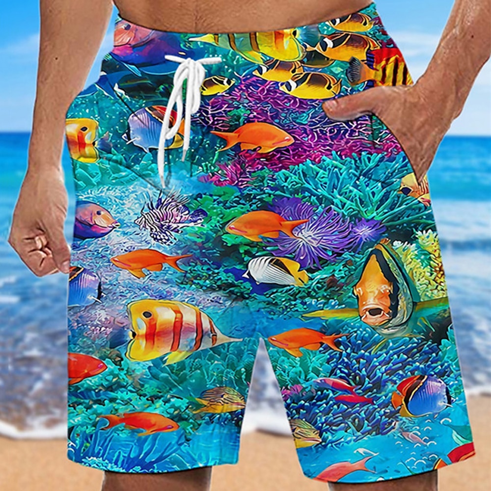 Herren Grafik-Drucke Fische Badeshorts Boardshorts Badeshorts Badehose Schwimmshorts Mittlere Taillenlinie Hawaiianisch Boho Casual Täglich Festtage Kordelzug mit Mesh-Futter Elastische Taille Lightinthebox