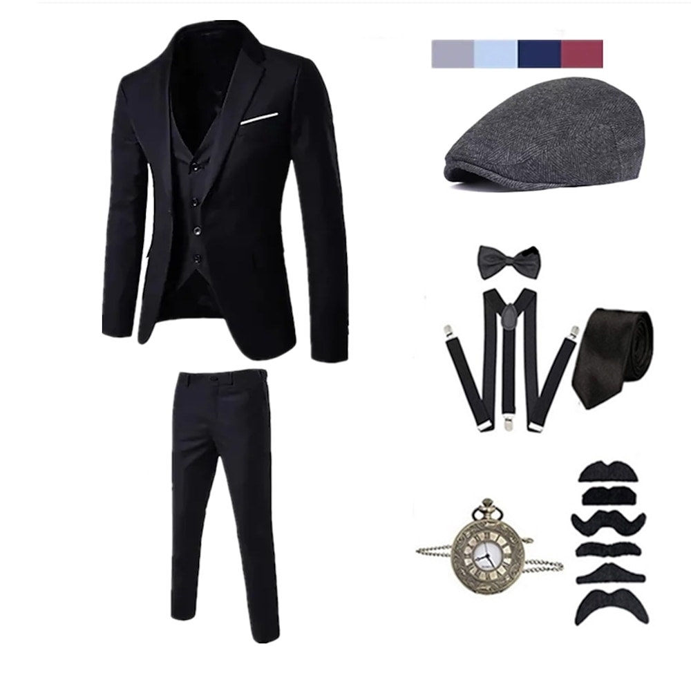 Klassisch Retro Vintage Brüllen 20s 1920s Hosen Austattungen Anzüge Blazer Zubehörset Barett/Baskenmütze Gentleman Gangster Herren Einfarbig Leistung Party Verabredung Krawatte Lightinthebox