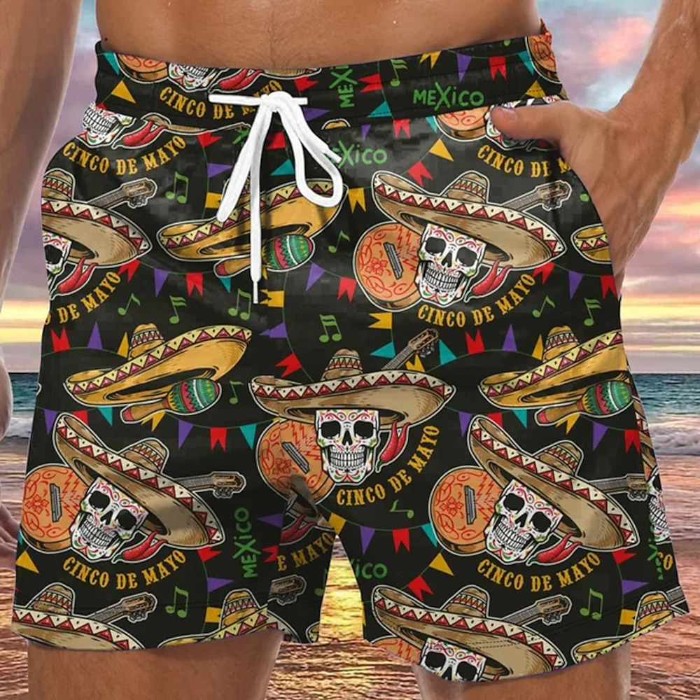 Herren Totenkopf Motiv Grafik-Drucke Boardshorts Badeshorts Badehose Schwimmshorts Bademode Mittlere Taillenlinie Hawaiianisch Boho Casual Täglich Festtage Kordelzug mit Mesh-Futter Elastische Taille Lightinthebox