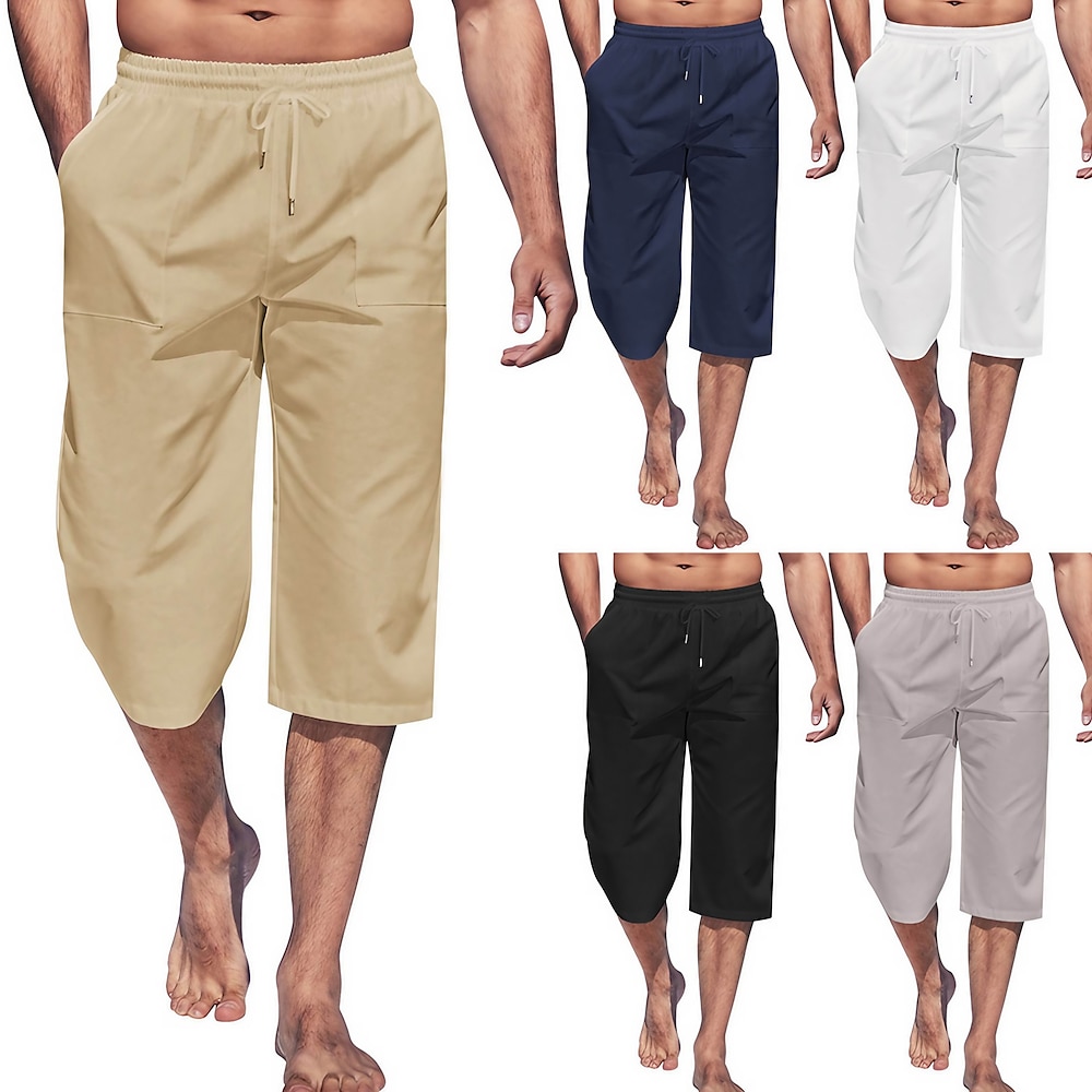 Herren Shorts Kurze Hosen Leinenshorts Kurze Hosen Sommer-Shorts Strandshorts Kurze Hosen Caprihose Tasche Kordelzug Elastische Taille Glatt Komfort Atmungsaktiv Outdoor Täglich Ausgehen Modisch Lightinthebox