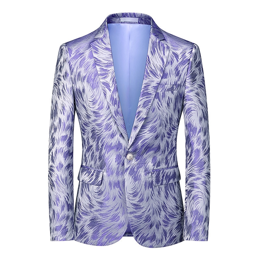 Herren-Blazer, glitzernd, elegant, reguläre Passform, reguläre Passform, bedruckt, einreihig, Ein-Knopf, Gelb, Rosa, Blau, Ingwer, Lila, Fuchsia, 2024 Lightinthebox