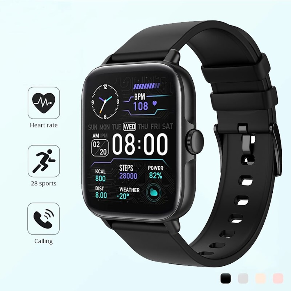 Smartwatch (Anruf annehmen/anrufen) 1,7 Zoll Smartwatch Fitness Laufuhr für Android iOS mit Herzfrequenz Schlaftracking 28 Sportmodi Blutsauerstoff ai Sprachsteuerung Fitnessuhr für Damen Herren Lightinthebox