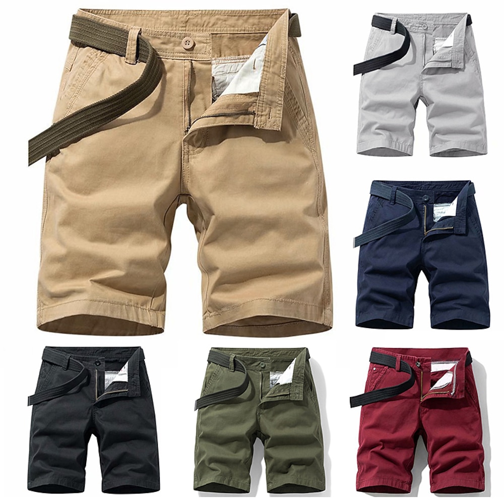 Herren Cargo Shorts Kurze Hosen Chino Bermuda Shorts Bermudas Arbeitsshorts Tasche Glatt Komfort Atmungsaktiv Knielänge Outdoor Casual Täglich Modisch Strassenmode Schwarz Wein Lightinthebox