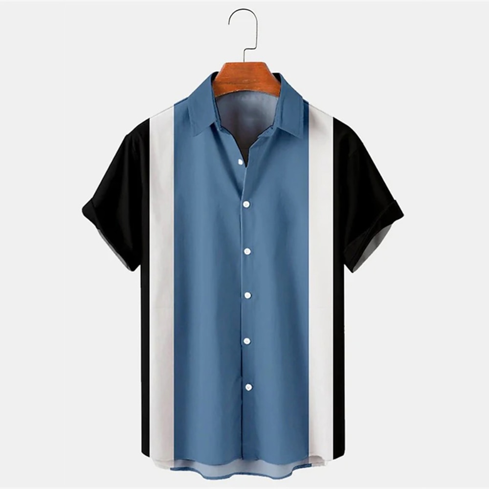 Herren Hemd Sommerhemd Knopfhemd Bowling-Shirt Blau Kurzarm Farbblock Umlegekragen Täglich Hawaiianisch Button-Down Bekleidung Vintage Hawaiianisch 1950s Muster Lightinthebox