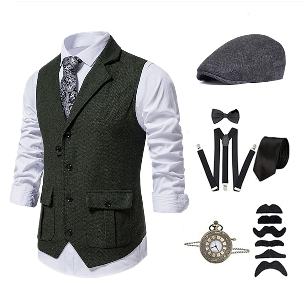 Retro Vintage 1920er Outfits Weste Zubehörset Der große Gatsby Gentleman Herren Party Party Abend Junggesellinnenabschiedsparty Erwachsene Krawatte Oberteil Hut Ganzjahres Lightinthebox