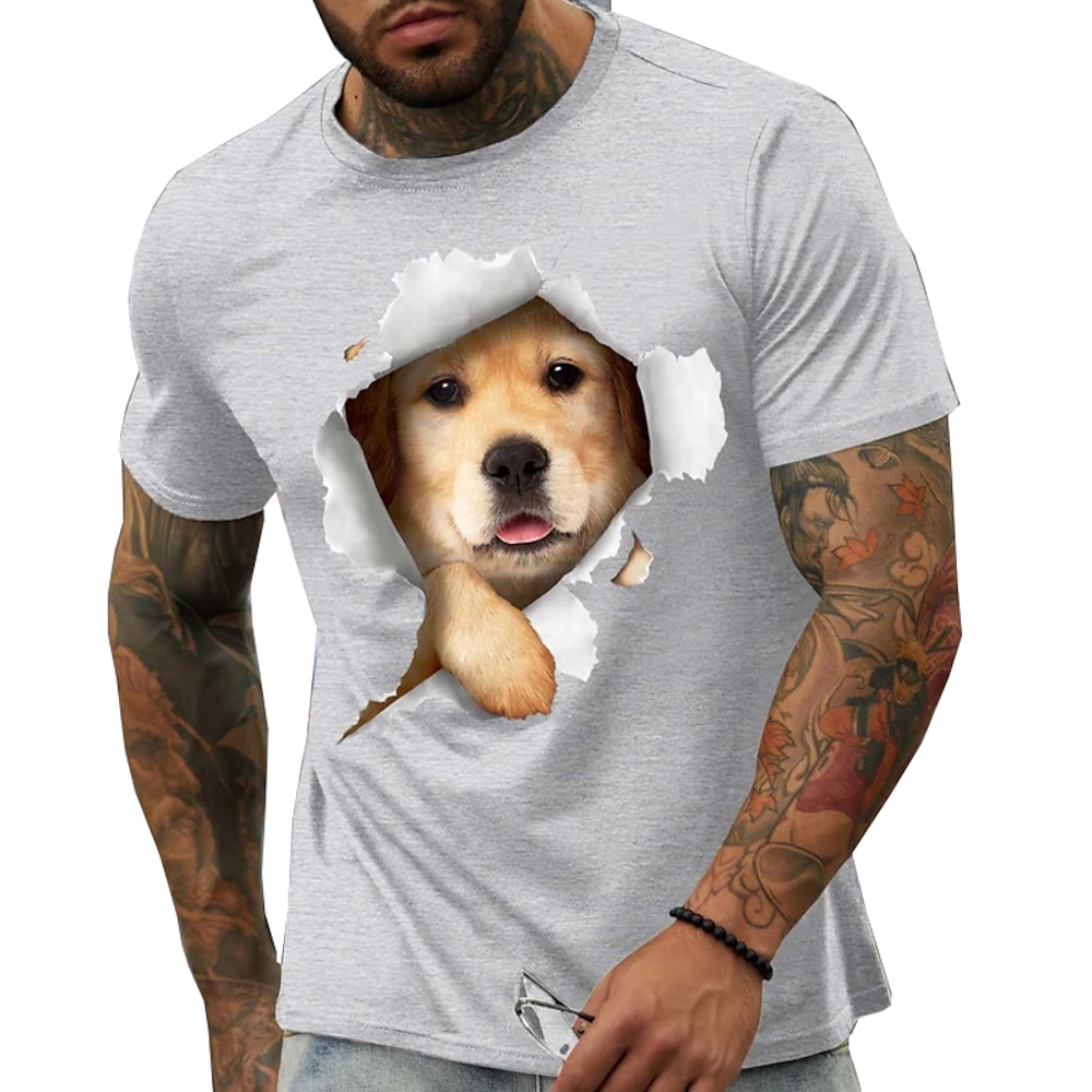 Herren Tier Hund Grafik-Drucke T Shirt Grafischen T-Shirt 100% Baumwolle Kurzarm Grafik Hemd Schwarz Rote Marineblau Bequemes T-Shirt Strasse Urlaub Modedesigner-Kleidung Lightinthebox