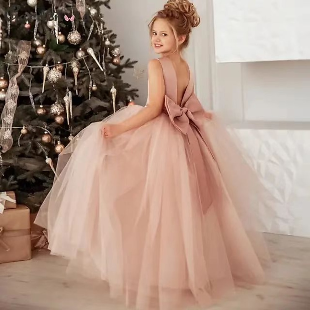 kinderkleidung Mädchen Blumenmädchen Kleid Party Kleid Feste Farbe Ärmellos Leistung Gitter Prinzessin Süß Gitter Mitte der Wade Etuikleid Tüll-Kleid Sommer Frühling Herbst 2-12 Jahre Mehrfarbig Wei Lightinthebox