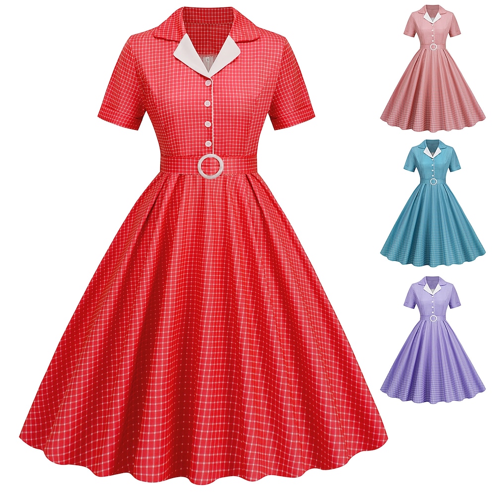 Retro Vintage 1950s Vintage-Kleid Swing-Kleid Flare-Kleid Damen Plaid Karneval Maskerade Casual Erwachsene Kleid Homecoming-Kleider Lightinthebox