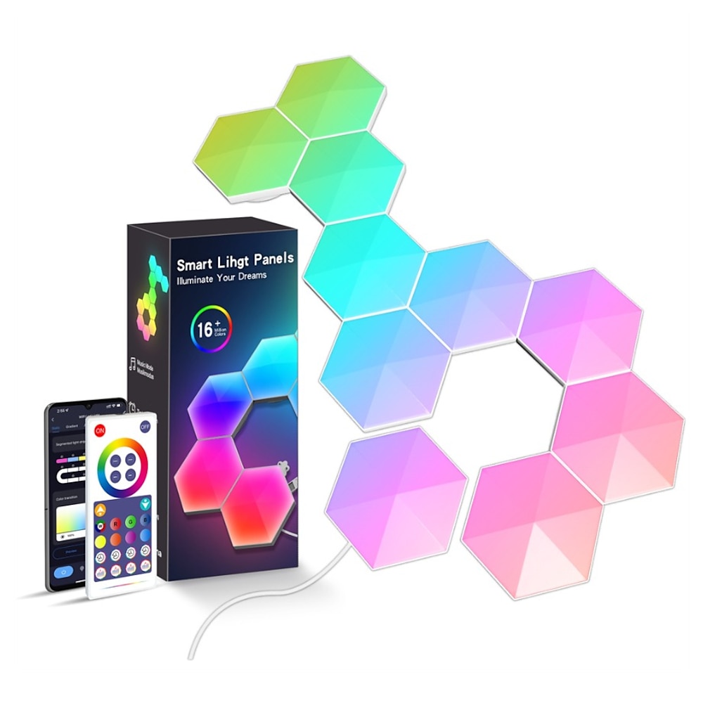 RGBIC LED Smart Light Board Sechsecklampe Innenraumatmosphäre Wandlampe Sprachsteuerung APP Nachtlicht Spielzimmer Schlafzimmerdekoration Lightinthebox