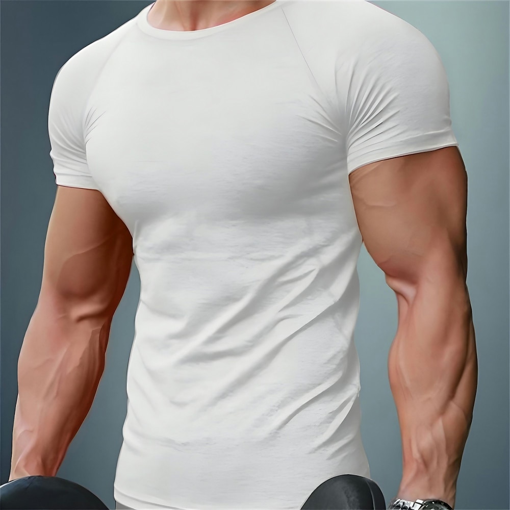 Herren T Shirt Muskelshirt Funktionsshirt Glatt Rundhalsausschnitt Urlaub Casual Kurzarm Bekleidung Polyester Sport Modisch Leicht Groß und hoch Lightinthebox