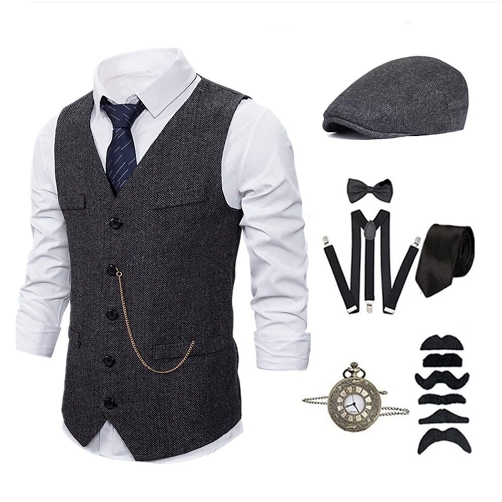 Vintage 1920er Outfits Partykostüm Der große Gatsby Herren Party Formeller Abend Party Abend Erwachsene Krawatte Weste Hut Ganzjahres Lightinthebox