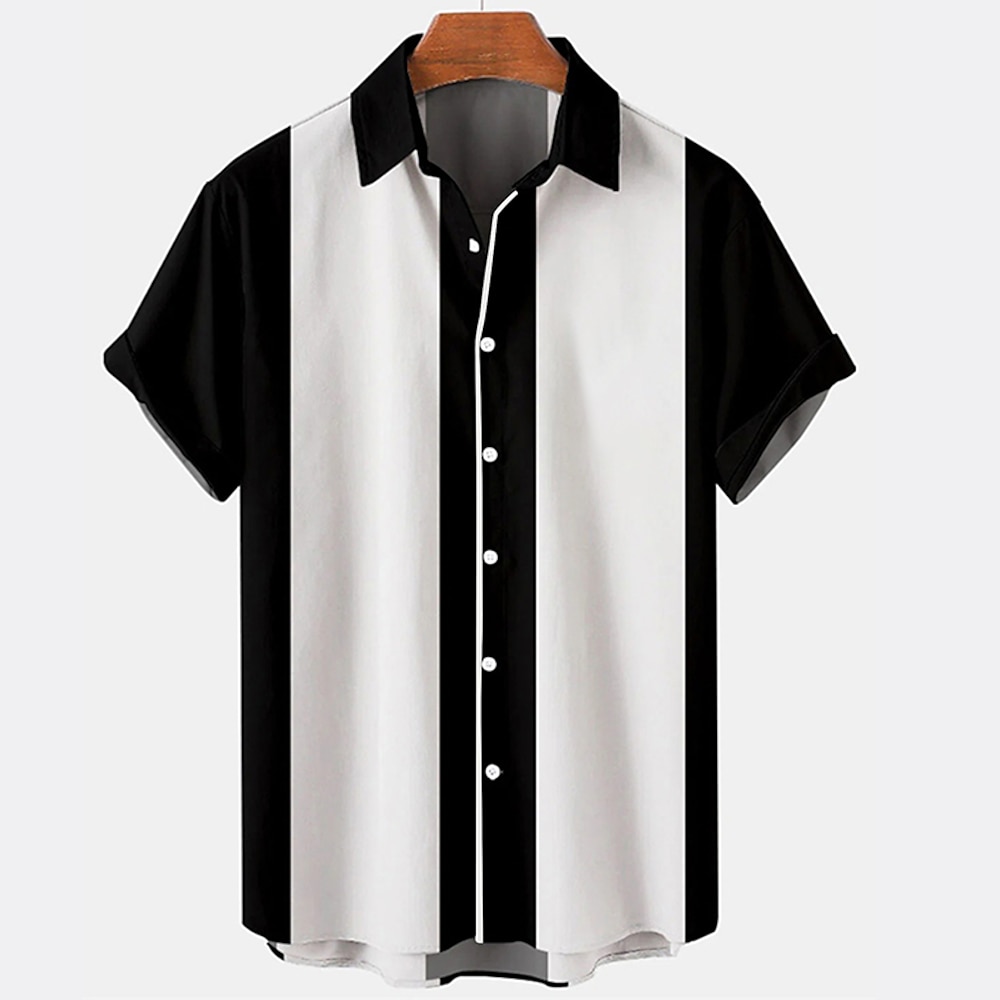 Herren Hemd Sommerhemd Knopfhemd Bowling-Shirt Schwarz / Weiß Schwarzgrau Blau Kurzarm Farbblock Umlegekragen Outdoor Strasse Button-Down Bekleidung Modisch 1950s Brautkleider schlicht Atmungsaktiv Lightinthebox