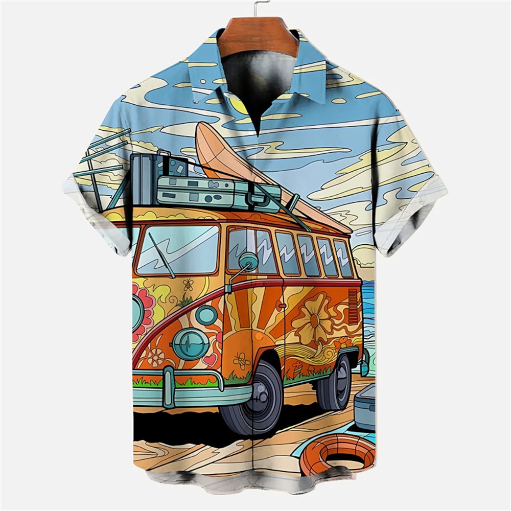 Herren Bus Hemd Hawaiihemd Sommerhemd Kurze Ärmel Hemd Umlegekragen Modisch Strassenmode Designer Outdoor Strasse Casual Blau Grün S M L Lightinthebox