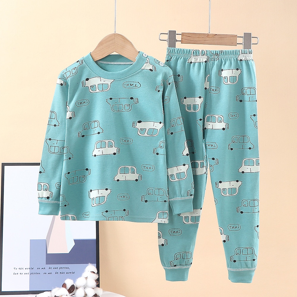 kinderkleidung Jungen 2 Stück Set aus Sweatshirt und Jogginghose Langarm Kinderunterwäsche Schwan großes Kinderunterwäscheauto quadratische Unterwäsche für Kinder Tier Karikatur Sommer Frühling Lightinthebox