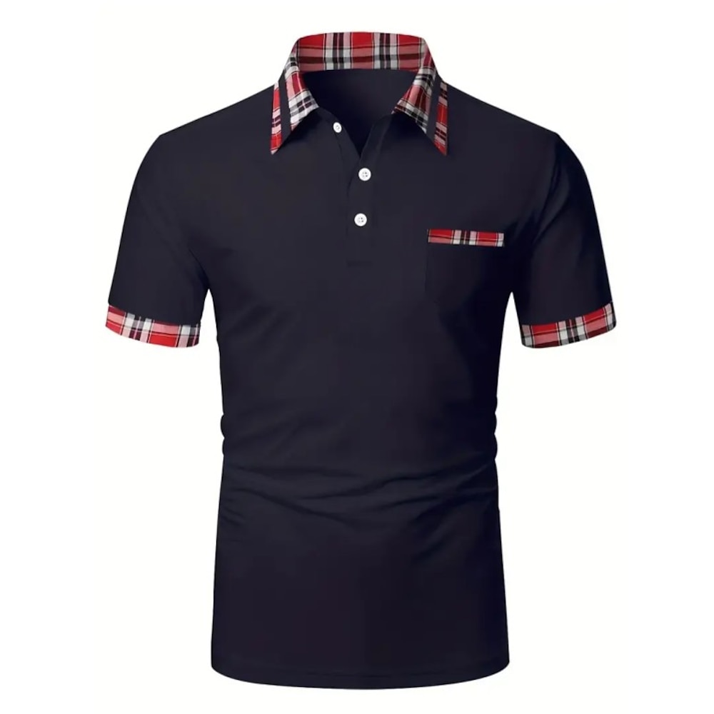 Herren Poloshirt Golfhemd Casual Täglich Polo-Kragen Klassisch Kurzarm Leicht Plaid Patchwork Ganzjährig Regular Fit Hellblau Schwarz Weiß Rote Marineblau Hellgrau Poloshirt Lightinthebox