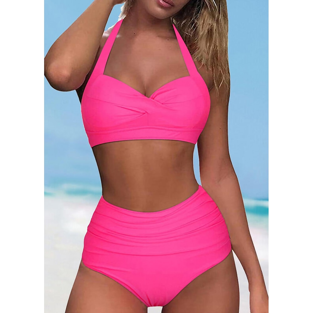 Damen Badeanzug Bikinis Kurze Hosen Bademode Halfter 2 teilig Kreuz und quer Stilvoll Push-Up Hosen Glatt Ärmellos Badeanzüge Lightinthebox