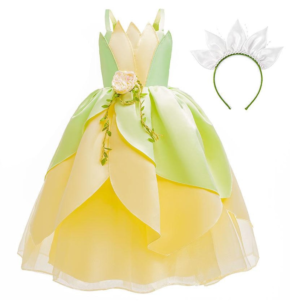 Glöckchen Märchen Prinzessin Tiana Blumenmädchen Kleid Motto-Party-Kostüm Tüll-Kleider Mädchen Film Cosplay Aktiv Süß Hochzeit kleid hochzeitsgast Lightinthebox