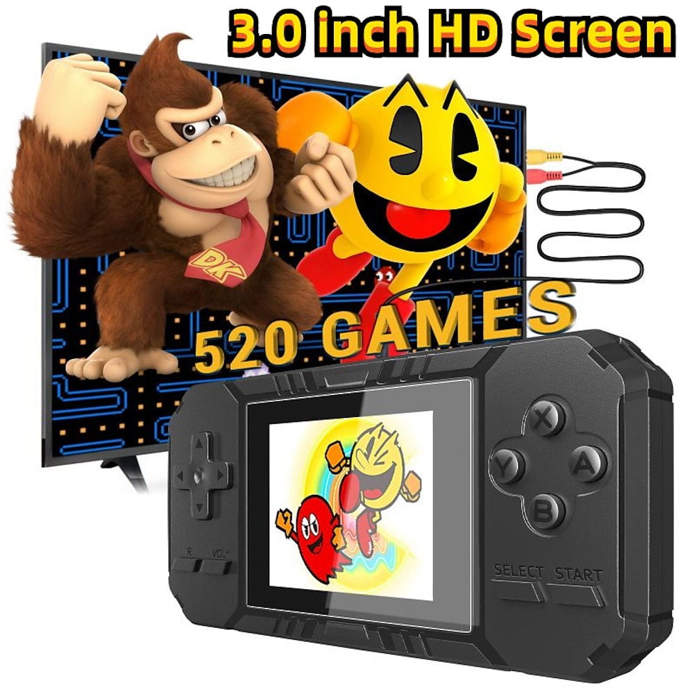 S8 Handheld-Spielekonsole Retro-Mini-Spielekonsole mit 520 klassischen Spielen 3,0-Zoll-Bildschirm, wiederaufladbarer Akku, tragbare Spielkonsole, Unterstützung für Fernseher, ideales Geschenk für Lightinthebox