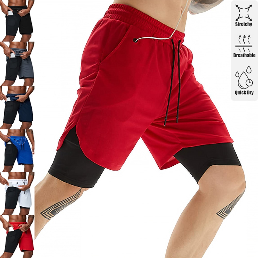 Herren kurze Sporthose Laufshorts kurze hosen Trainingsshorts Yogashorts Kordelzug 2 in 1 mit handytasche Kopfhörerloch Grundschicht Sport Natur Sportlich Sommer Atmungsaktiv Schnelltrocknend Lightinthebox