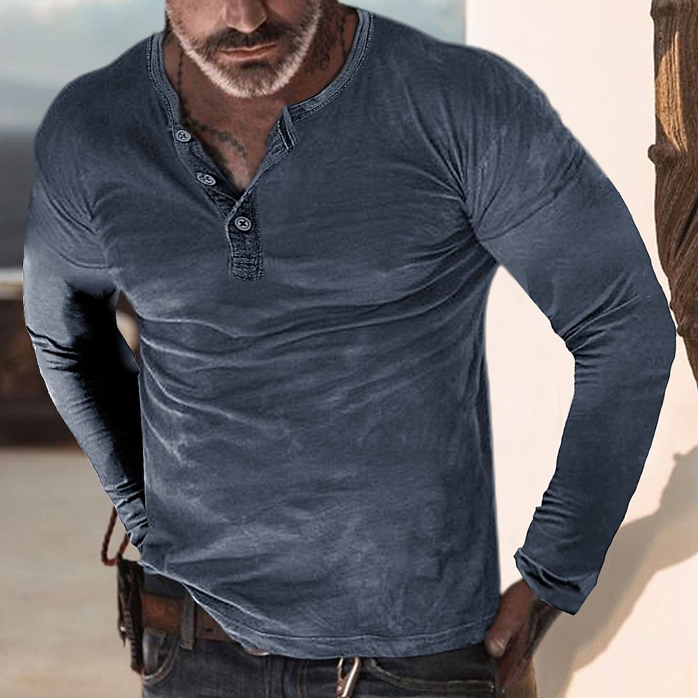 Herren Henley Shirt langarmshirt Glatt Henley Print Casual Freizeitskleidung Langarm Mode Grundlegend Bekleidung Designer Komfortabel Lightinthebox