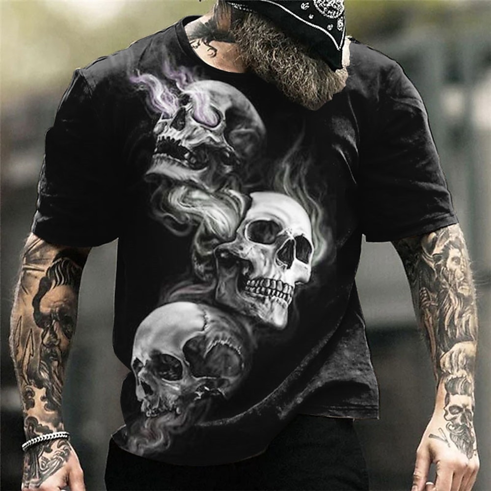 Herren Graphic Totenkopf Motiv T Shirt Halloween-Shirt Kurzarm T-Shirt 3D-Druck Rundhalsausschnitt Hemd Vintage Modisch Designer Outdoor Täglich Sport Schwarz Gelb Hellgrün Frühling Sommer Bekleidung Lightinthebox