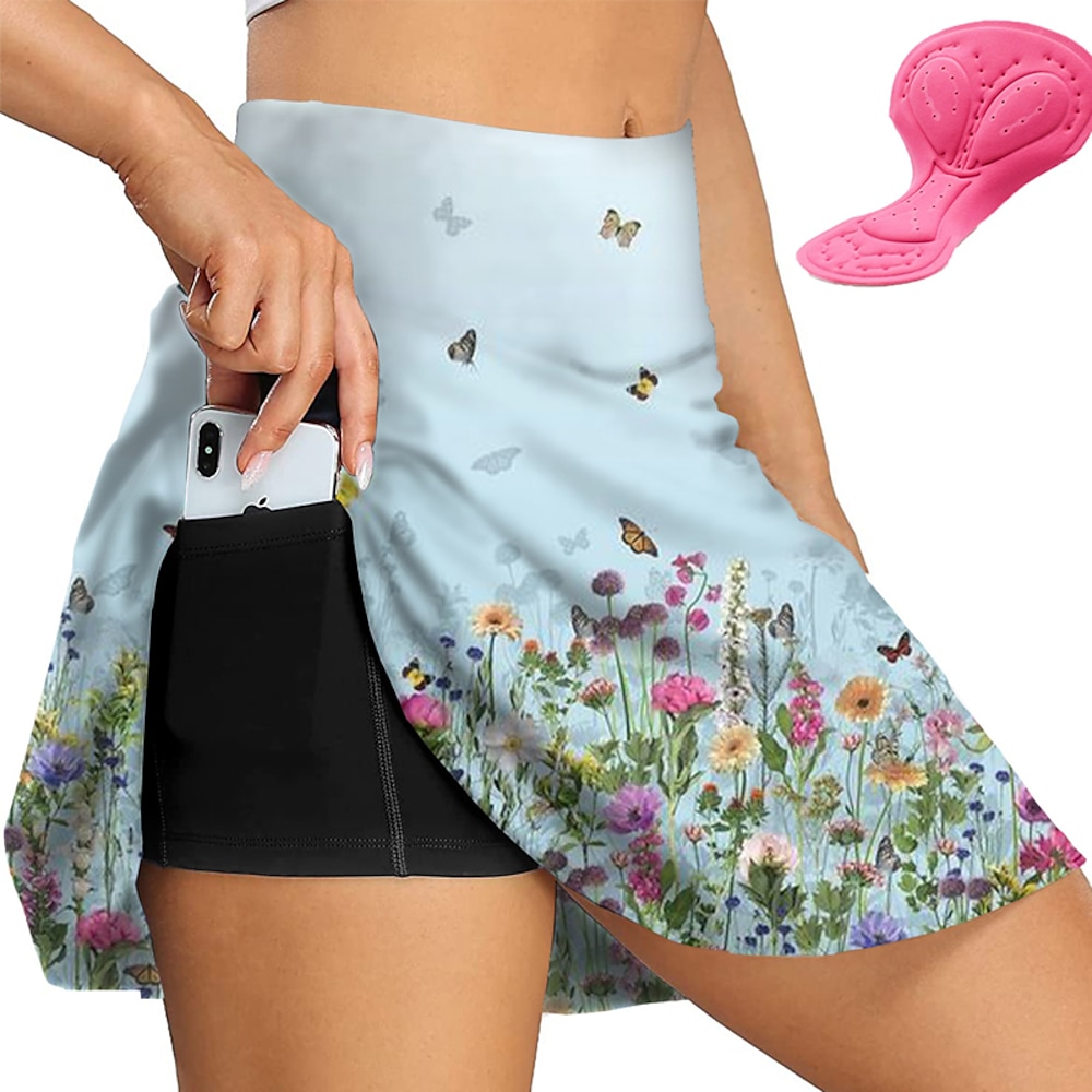 Damen Hosenrock Shorts Fahhrad Röcke Unten Race Fit (engangliegende Passform für Rennen) MTB Mountain Rennrad Sport Graphic Blumen Pflanzen 3D-Pad Radfahren Atmungsaktiv Schnelltrocknend Blau Grün Lightinthebox