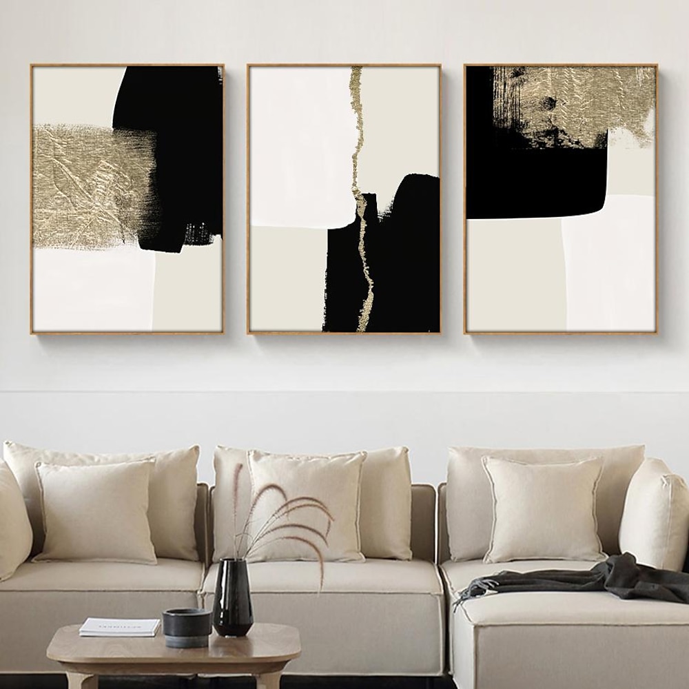 moderne abstrakte beige schwarz gold minimalistische poster wandkunst leinwand gemälde druckbild wohnzimmer interieur dekoration Lightinthebox