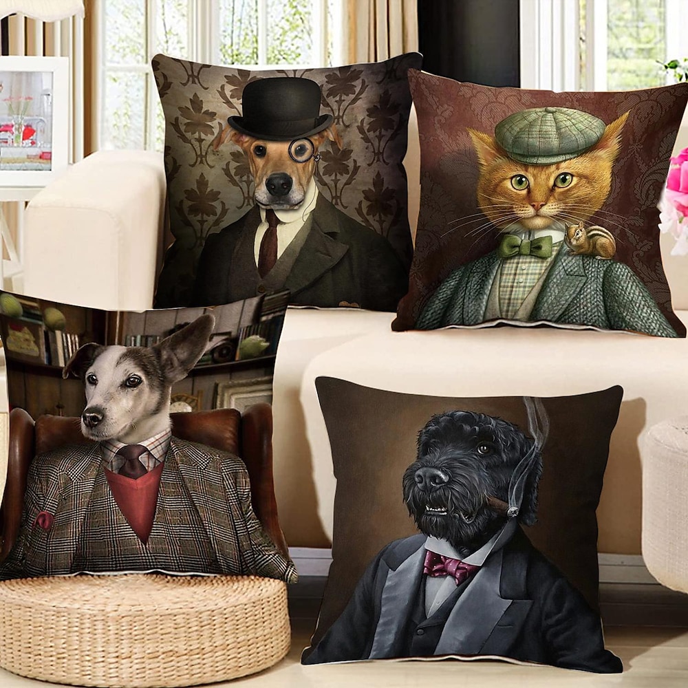 Tierportrait doppelseitiger Kissenbezug 4pc weicher dekorativer quadratischer Kissenbezug Kissenbezug für Schlafzimmer Wohnzimmer Sofa Couch Stuhl Lightinthebox