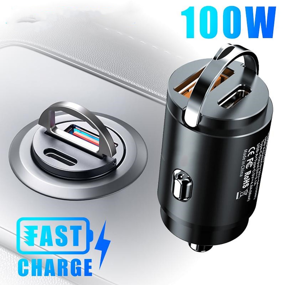 Seametal 100W Auto USB Ladegerät Super Charge USB-A USB-C Zigarettenanzünder Adapter verstecktes Telefonladegerät für iPhone Huawei Samsung Lightinthebox