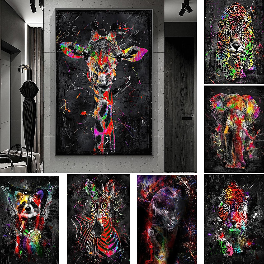 Giraffen-Graffiti-Wandkunst-Leinwandbilder auf der Wandkunstposter und -drucke Tiere moderne Bilder für Kinderzimmerdekoration Lightinthebox