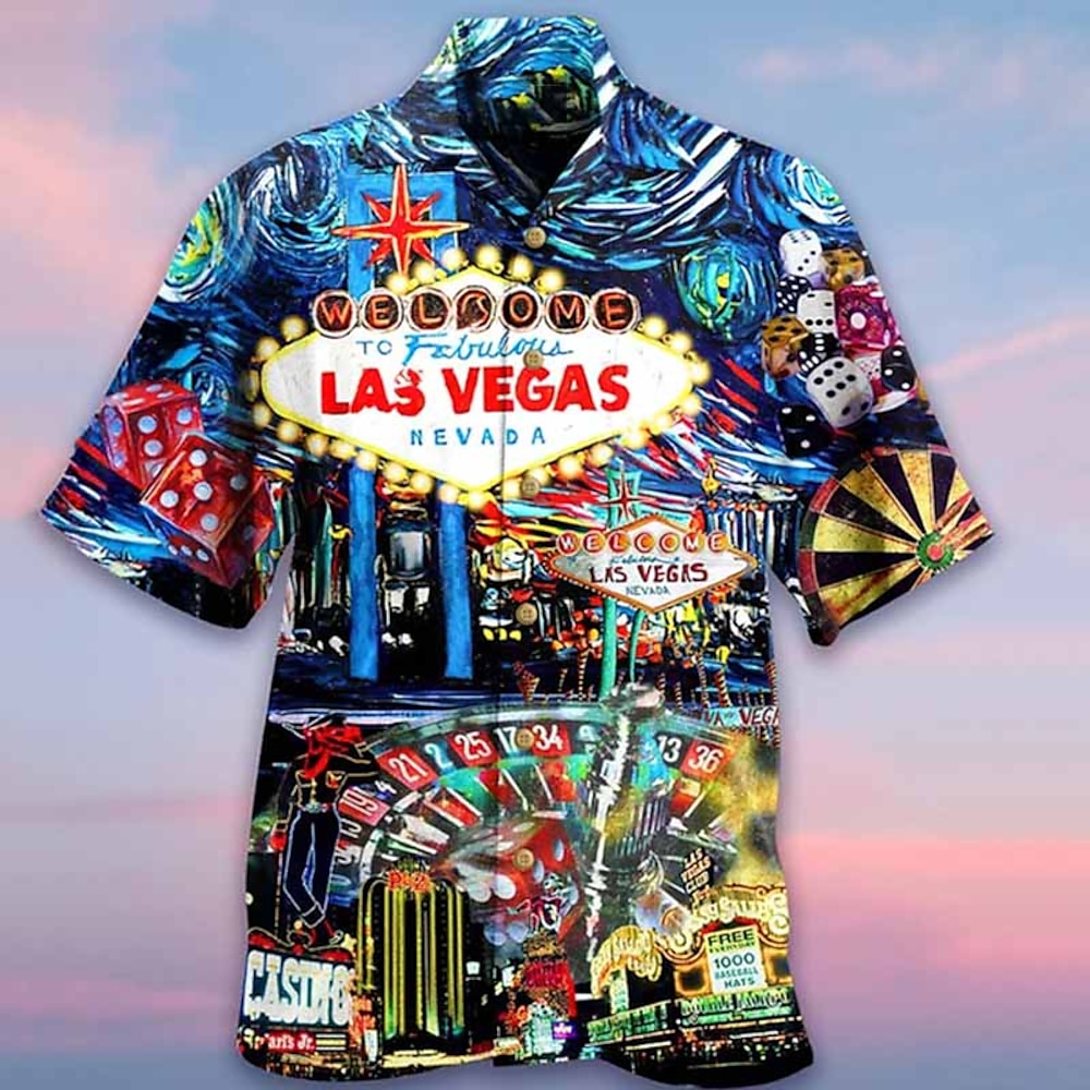 Herren Poker Wurfpfeile Hemd Hawaiihemd Sommerhemd Aloha-Shirt Kurzarm Hemd Kubanisches Halsband Sport Modisch Strassenmode Outdoor Casual Hawaiianisch Blau S M L Lightinthebox