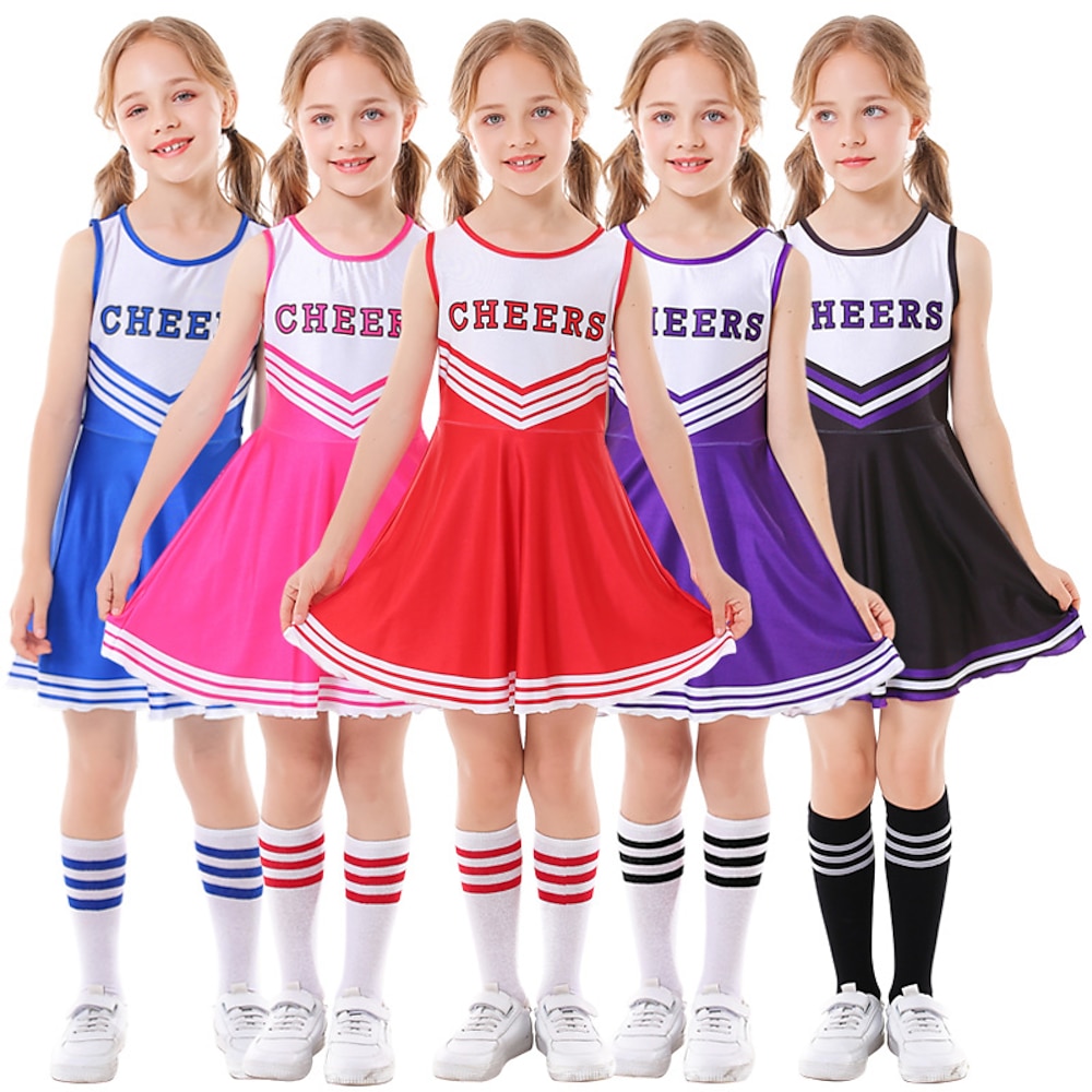 Mädchen Cheerleader Tänzer Aufführung Tanzen Kleid Mehre Accessoires Klassisch Zeitlos Polyester Hellrot Schwarz Blau Kleid Socken Zubehör-Set Lightinthebox