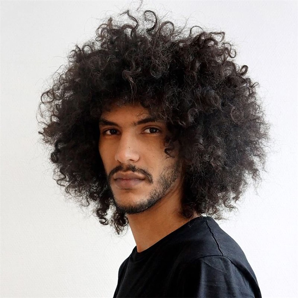 kurze schwarze flauschige Disco-Afro-Hippie-Perücken zottelige lockige Perücke für Männer70er 80er-Perücken Anime-Rocker-Perücke Kostüm Cosplay Halloween Alltagskleidung Perücke hitzebeständige Lightinthebox