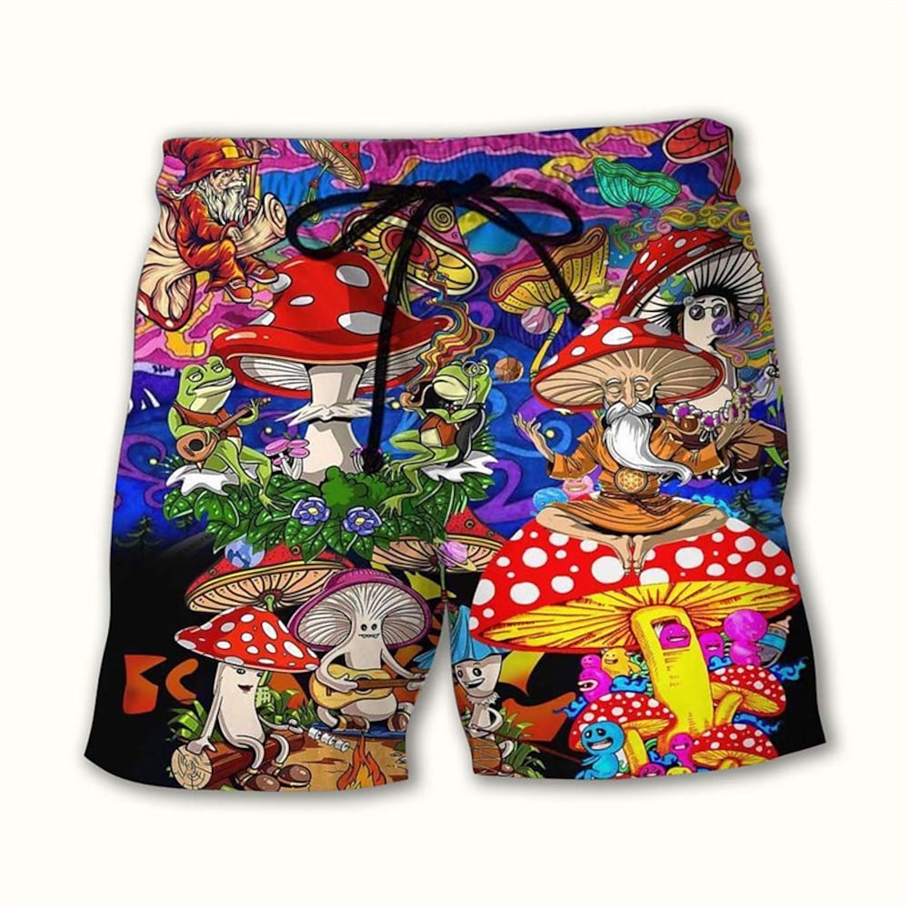 Herren Grafik-Drucke Pilz Badeshorts Boardshorts Badeshorts Badehose Schwimmshorts Mittlere Taillenlinie Hawaiianisch Boho Casual Täglich Festtage Kordelzug mit Mesh-Futter Elastische Taille Designer Lightinthebox