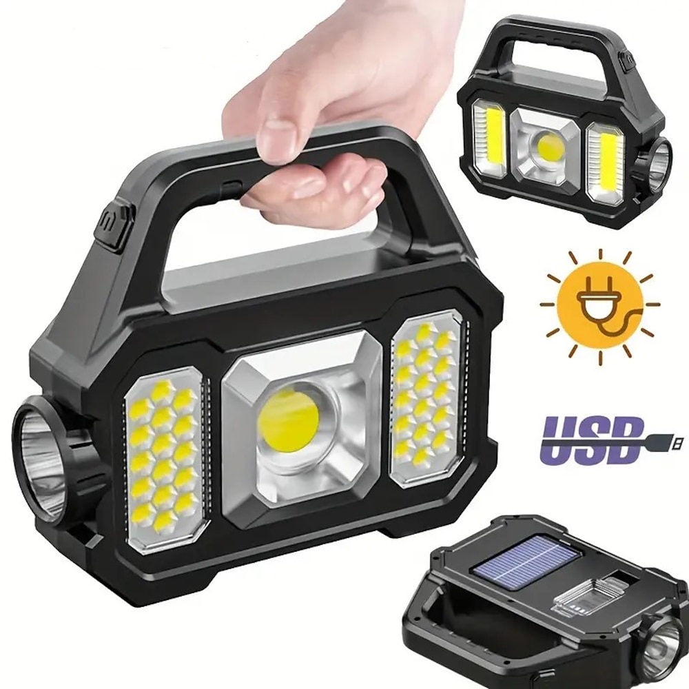 Wiederaufladbare tragbare Solarlampe mit Seitenlichter Kolben Taschenlampe Laterne Handsuchscheinwerfer USB-Lade-Solarleuchte für Outdoor-Camping Lightinthebox