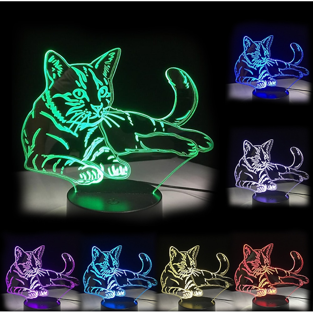 3D LED Nachtlicht Haustier Katze Illusion USB neben Tischlampe 7 Farben ändern Touch-Schalter Dekoration Nachtlampe Geburtstagsgeschenk Liebhaber Thema Spielzeug Lightinthebox