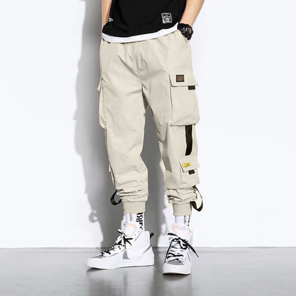 Herren Cargohose Cargohosen Cargohose Jogginghose Jogger Hose Hosen Haremshose Kordelzug Elastische Taille Bein Kordelzug Glatt In voller Länge Casual Täglich Strassenmode HipHop Schwarz Armeegrün Lightinthebox