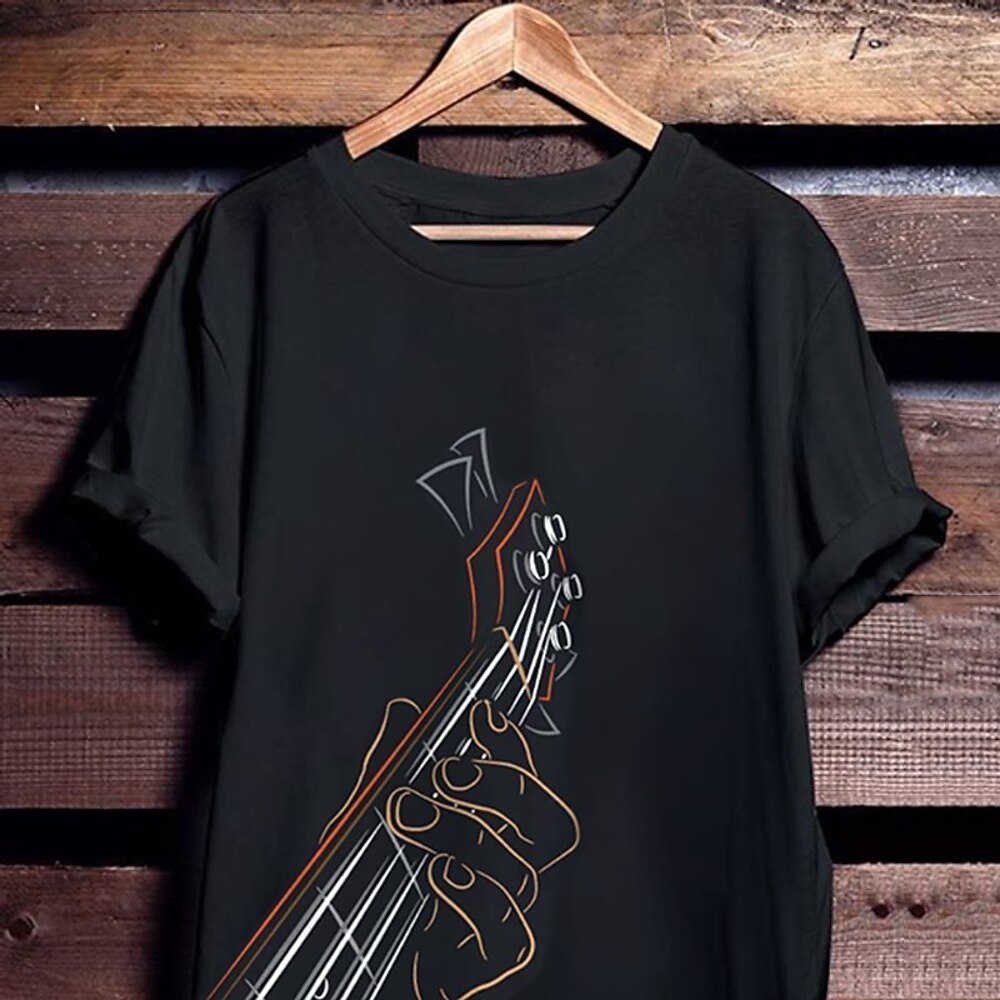 Musikfestival Herren Grafikdrucke Musik Gitarre T Shirt Grafischen T-Shirt Baumwolle Kurze Ärmel Grafik Hemd Schwarz Weiß Gelb Bequemes T-Shirt Urlaub Straße Modedesigner-Kleidung Lightinthebox