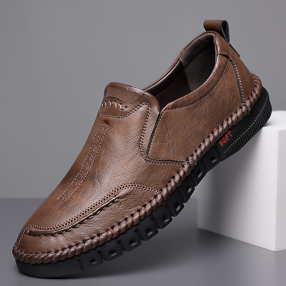 Herren-Slipper aus braunem Leder mit bequemer Sohle für die Freizeit und den Alltag Lightinthebox