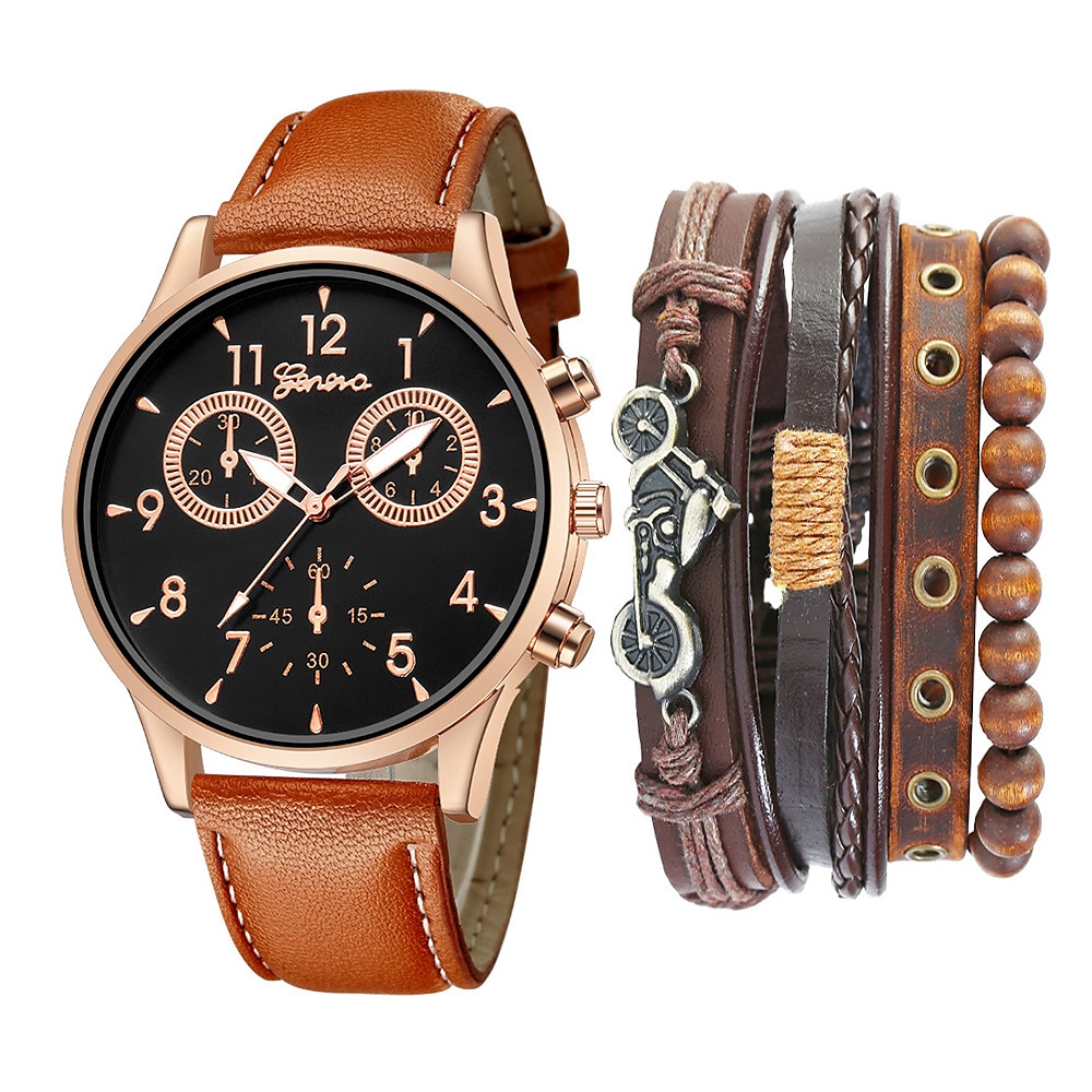 Art und Weise der Uhr der gesetzten Männer beiläufiges Augengurtquarz watchbicycle Punkarmband 5pcs/set mit zwei Augen Lightinthebox