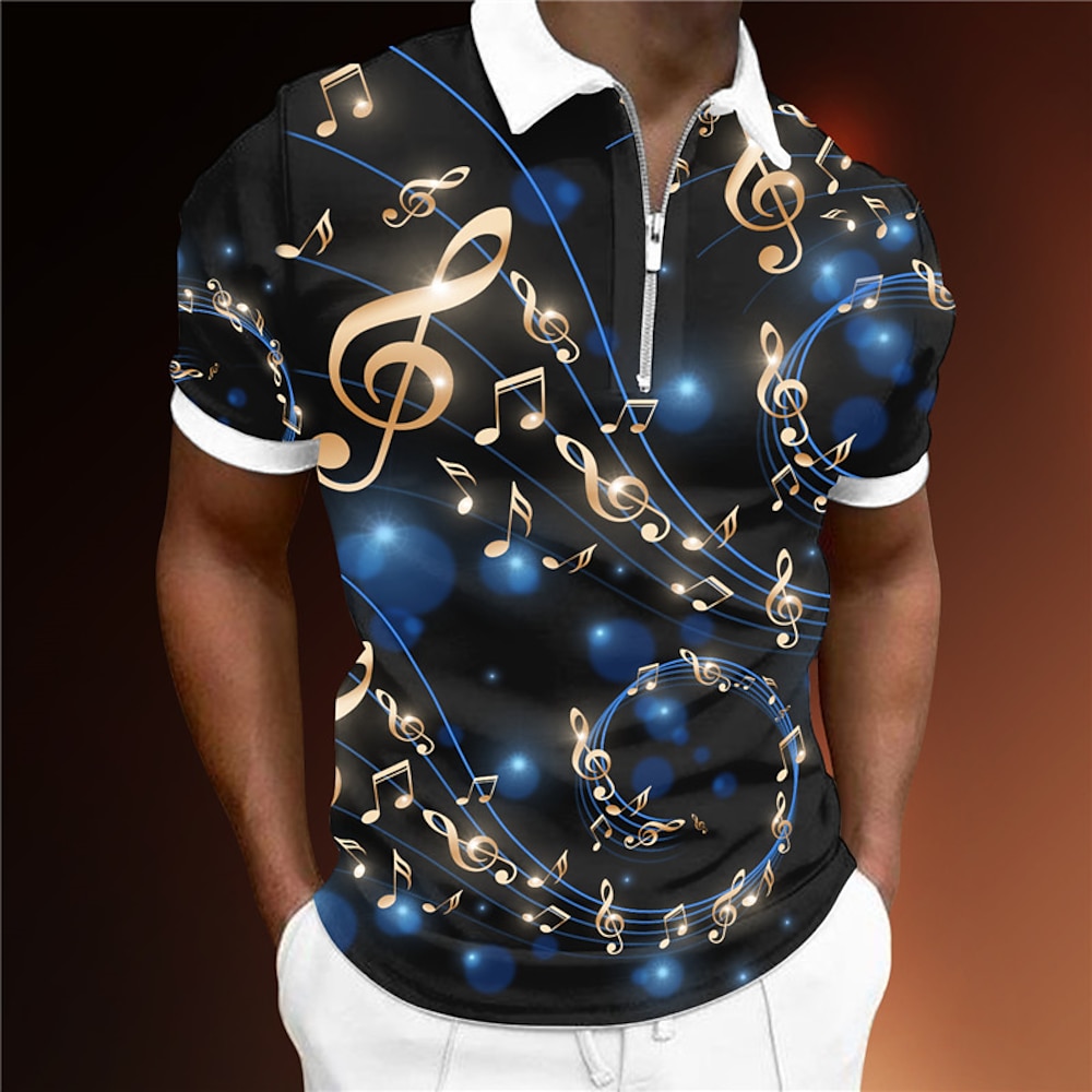 Musikfestival Herren Musik Poloshirts mit Reißverschluss Golfshirt Kurzarm Polo-Shirts Hemden mit Kragen Lässig Urlaubskleidung Festivalkleidung Party-Outfits 3D-Druck Viertelreißverschluss-Poloshirt Lightinthebox