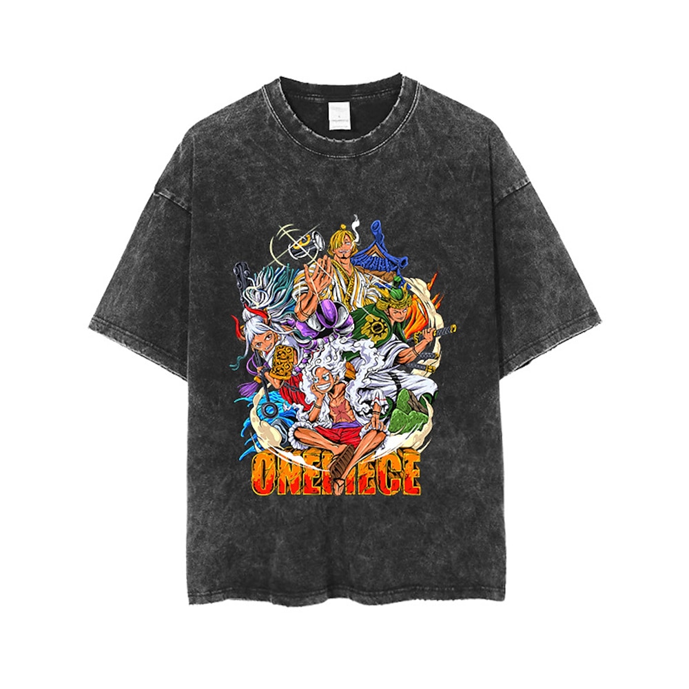 One Piece Affe D. Ruffy T-Shirt-Ärmel Übergroßes Acid Washed T-Shirt Bedruckt Grafik Für Paar Herren Damen Erwachsene Säurewäsche Casual Lightinthebox