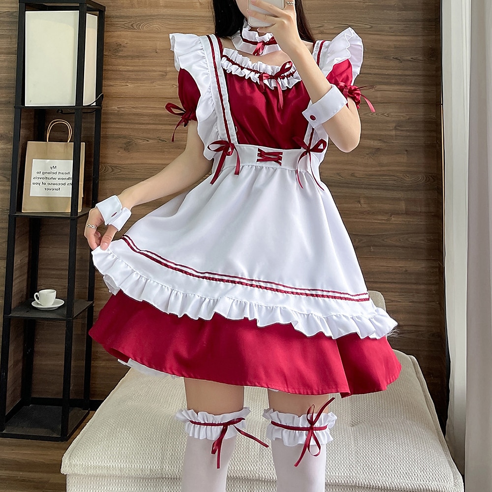 Inspiriert von Cosplay Dienstmädchenuniform Anime Cosplay Kostüme Japanisch Karneval Cosplay-Anzüge Kleider Kurzarm Kleid Kostüm Für Damen Mädchen Lightinthebox