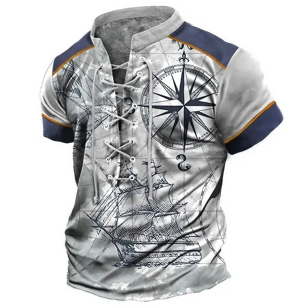 Herren T Shirt Graphic Anker Kompass Ständer Bekleidung 3D-Druck Täglich Sport Ausgehen Kurzarm mit Schnürung Bedruckt Vintage Modisch Designer Lightinthebox