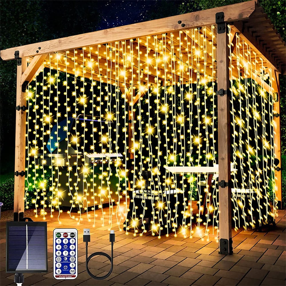 300 leds solar vorhang lichter outdoor indoor solar string lichter wasserdicht fee fenster lichter funkel lichter 8 modi weihnachtsdekoration für hausgarten terrasse hochzeitsfeier Lightinthebox