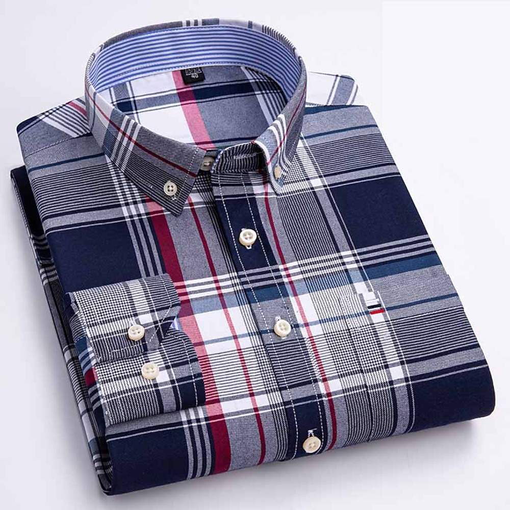 Herren Oberhemd Grau Blau Rote Blau Braun Langarm Streifen und Plaid Umlegekragen Ganzjährig Hochzeit Strasse Bekleidung Button-Down Lightinthebox