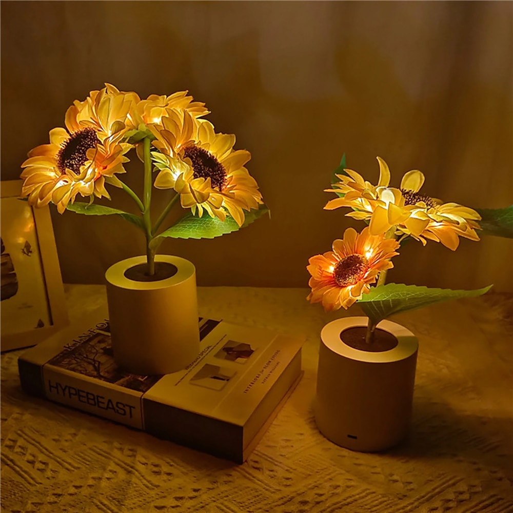 Künstliches Sonnenblumen-Nachtlicht, wiederaufladbar, Zuhause, Schlafzimmer, dekorative Lampe, kreative Nachtlichter für Kinder, Freund, Geburtstag, Urlaub, Geschenk, LED-Licht Lightinthebox